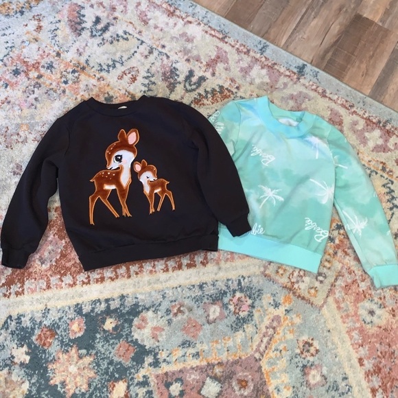 H&M and Barbie Girls Size 5-6 Crewneck Sweatshirts Gently Used Deer Fawn - Picture 1 of 6